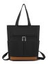 Two Tone Shoulder Tote Bag With Zipper Casual Style For Daily Life