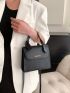 Snakeskin Embossed Square Bag Mini Black Top Handle Elegant