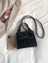 Snakeskin Embossed Square Bag Mini Black Top Handle Elegant