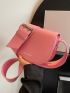 Letter Graphic Saddle Bag Mini Adjustable Wide Strap Pink