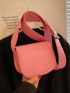 Letter Graphic Saddle Bag Mini Adjustable Wide Strap Pink