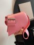 Letter Graphic Saddle Bag Mini Adjustable Wide Strap Pink