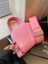 Letter Graphic Saddle Bag Mini Adjustable Wide Strap Pink