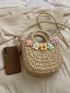 Flower Decor Straw Bag For Beach Vacation Travel