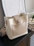 Mini Bucket Bag Two Tone Button Decor