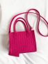 Mini Square Bag With Coin Purse Heart Embossed Neon Pink