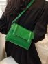 Mini Flap Square Bag Letter Embossed Solid Green