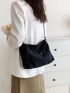 Minimalist Hobo Bag Chain Decor Medium Black