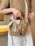 Mini Straw Bag Flower & Bow Decor Drawstring Design