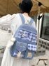 5pcs Bag Set Functional Backpack Plaid Pattern Preppy for School With Bag Charm