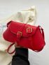 Red Square Bag Buckle Decor Minimalist Flap