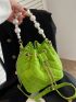 Mini Bucket Bag Neon Green Faux Pearl Chain Strap