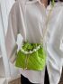 Mini Bucket Bag Neon Green Faux Pearl Chain Strap