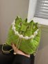 Mini Bucket Bag Neon Green Faux Pearl Chain Strap