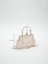 Small Straw Bag Vacation Kiss Lock Top Handle Chain PP