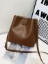 Small Bucket Bag Stitch Detail Brown Elegant For Work