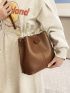 Small Bucket Bag Stitch Detail Brown Elegant For Work