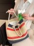 Large Straw Bag Colorblock Double Handle For Vacation