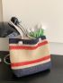 Large Straw Bag Colorblock Double Handle For Vacation