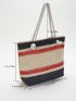 Large Straw Bag Colorblock Double Handle For Vacation