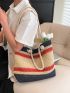 Large Straw Bag Colorblock Double Handle For Vacation