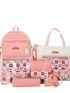 5pcs Backpack Set Cartoon Pattern Classic Backpack Top Handle Bag Square Bag With Bag Charm