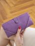 Purple Long Wallet Stitch Detail Credit Card Holder