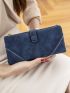 Blue Long Wallet Stitch Detail Credit Card Holder