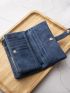 Blue Long Wallet Stitch Detail Credit Card Holder