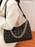 Plaid Pattern Hobo Bag Fashionable Chain Polyester For Daily Life