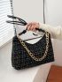 Plaid Pattern Hobo Bag Fashionable Chain Polyester For Daily Life