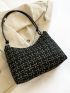 Plaid Pattern Hobo Bag Fashionable Chain Polyester For Daily Life