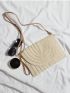 Beige Straw Bag Adjustable Strap Flap Vacation For Summer