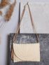 Beige Straw Bag Adjustable Strap Flap Vacation For Summer