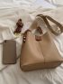 Mini Bucket Bag With Double Strap Fashionable Litchi Embossed PU For Daily Life