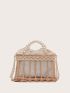 Mini Drawstring Design Pearl Strap Straw Bag