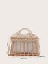 Mini Drawstring Design Pearl Strap Straw Bag