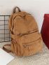 Brown Functional Backpack With Zipper PU Minimalist For Daily Life