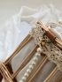 Mini Drawstring Design Pearl Strap Straw Bag