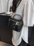 Mini Bucket Bag Crocodile Embossed Zipper PU For Daily Life