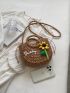 Flower Decor Straw Bag Drawstring Design For Beach