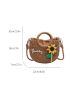 Flower Decor Straw Bag Drawstring Design For Beach