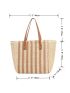 Large Capacity Straw Bag Vacation Striped Pattern For Beach