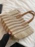 Large Capacity Straw Bag Vacation Striped Pattern For Beach