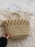 Two Tone Straw Bag With Zipper