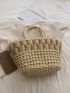 Two Tone Straw Bag With Zipper
