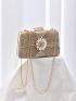 Mini Box Bag Glamorous Rhinestone Decor Ruched Detail Chain Glitter For Party