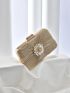 Mini Box Bag Glamorous Rhinestone Decor Ruched Detail Chain Glitter For Party