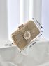 Mini Box Bag Glamorous Rhinestone Decor Ruched Detail Chain Glitter For Party