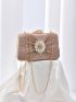 Mini Box Bag Glamorous Rhinestone Decor Ruched Detail Chain Glitter For Party